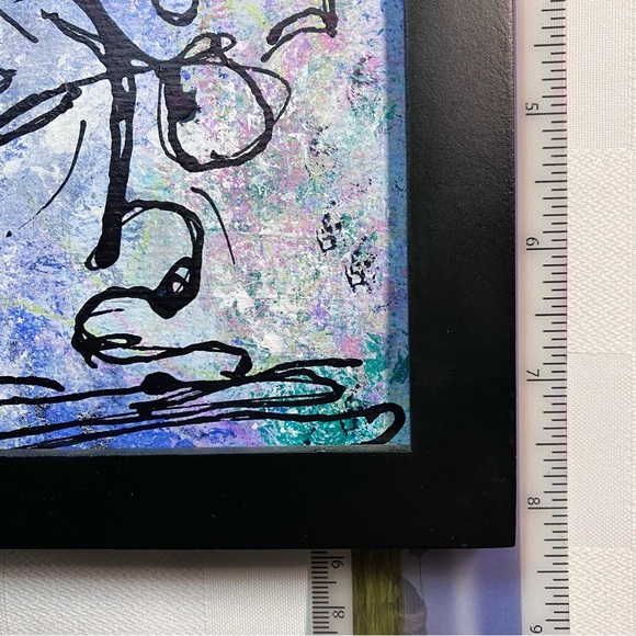 Original Abstract Framed Acrylic Floral Line Art Painting, 5x7" - Picture 13 of 14